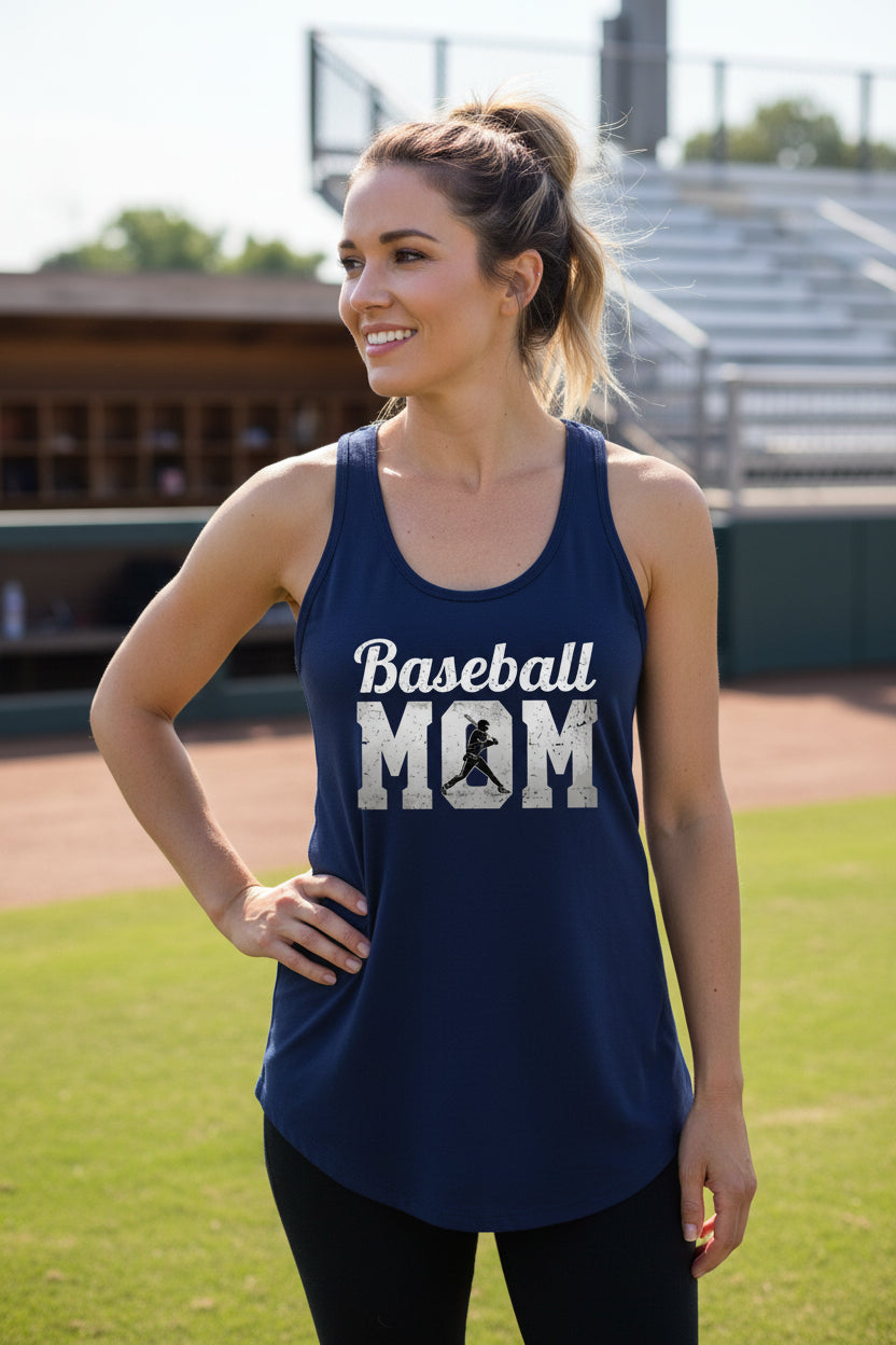 Baseball Mom Supporter Vintage Tank Top with Silhouette Athletic Design Midnight Navy - FRONT