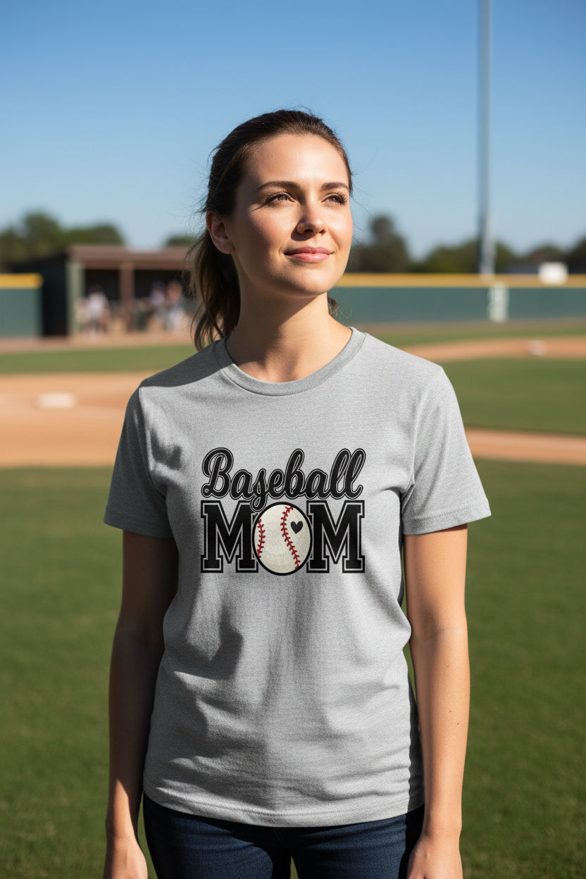 Baseball Mom T-Shirt with Heart Ball – Game Day Spirit Style ATHLETIC HEATHER - 6004 - FRONT