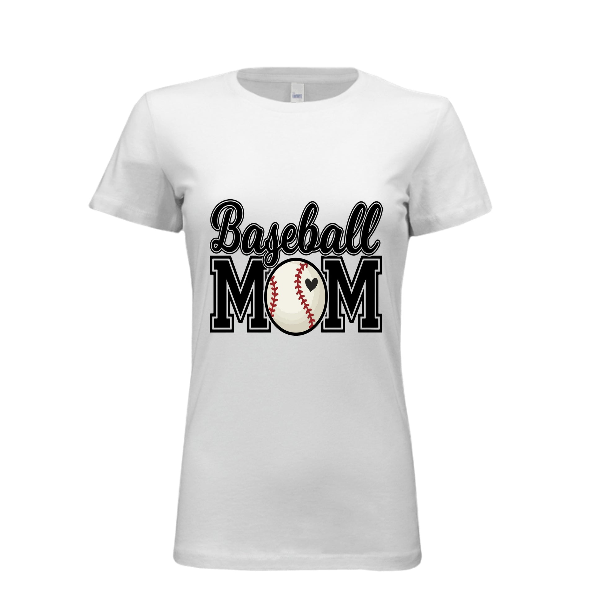 Baseball Mom T-Shirt with Heart Ball – Game Day Spirit Style WHITE - 6004 - FRONT