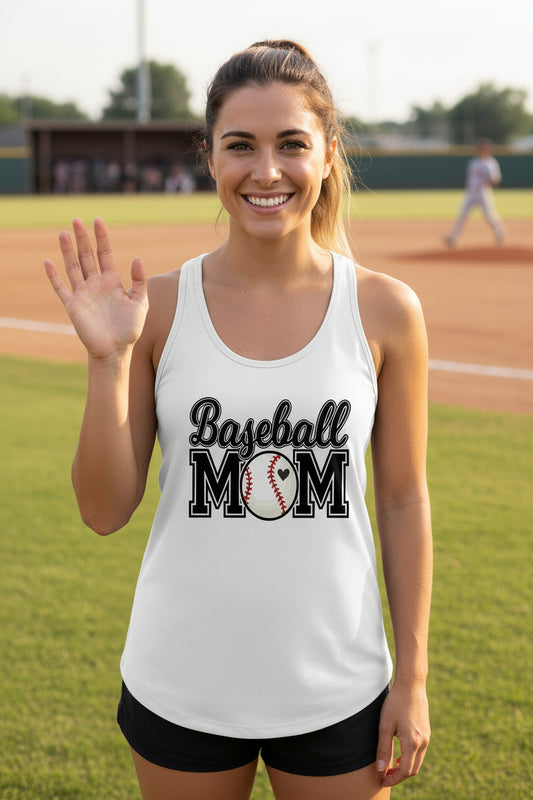 Baseball Mom Tank Top with Heart Ball – Game Day Spirit Style White - N1533 - FRONT