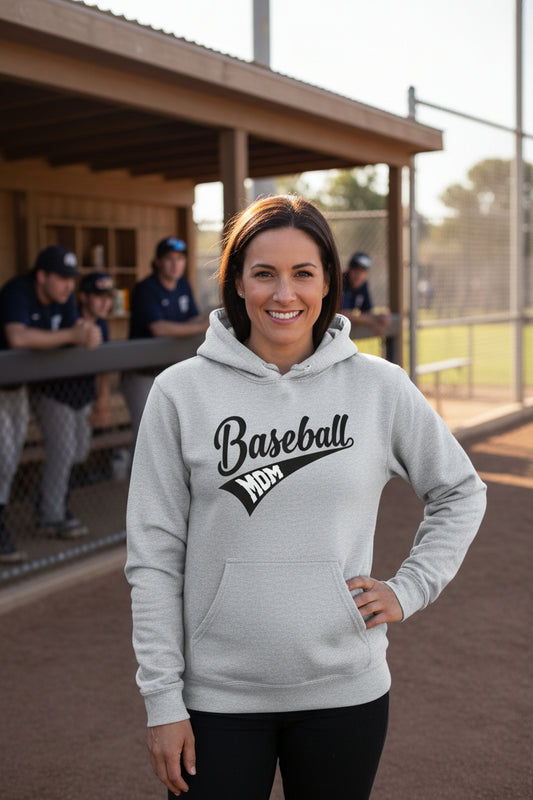 Baseball Mom Vibes – Stylish Sports Parent Pride Statement Hoodie SPORT GREY - FRONT