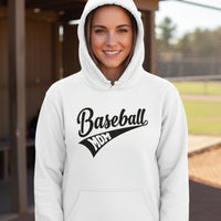Baseball Mom Vibes – Stylish Sports Parent Pride Statement Hoodie WHITE - FRONT