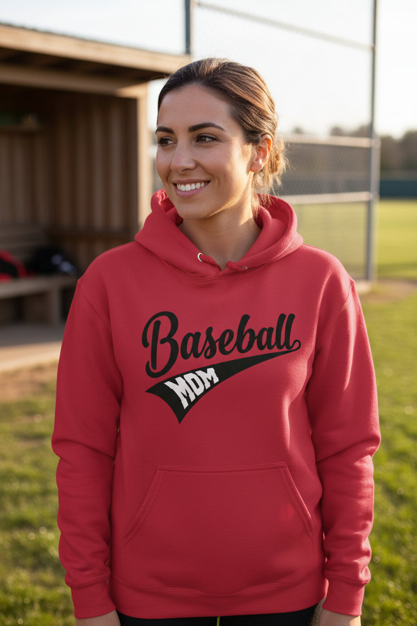 Baseball Mom Vibes – Stylish Sports Parent Pride Statement Hoodie RED - FRONT