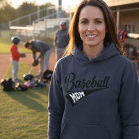 Baseball Mom Vibes – Stylish Sports Parent Pride Statement Hoodie NAVY - FRONT