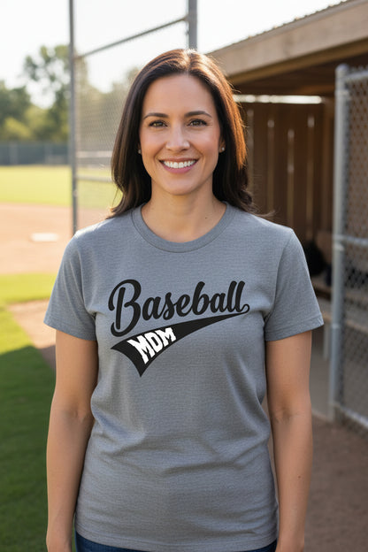 Baseball Mom Vibes – Stylish Sports Parent Pride Statement T-Shirt DEEP HEATHER - FRONT