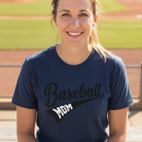 Baseball Mom Vibes – Stylish Sports Parent Pride Statement T-Shirt NAVY - FRONT