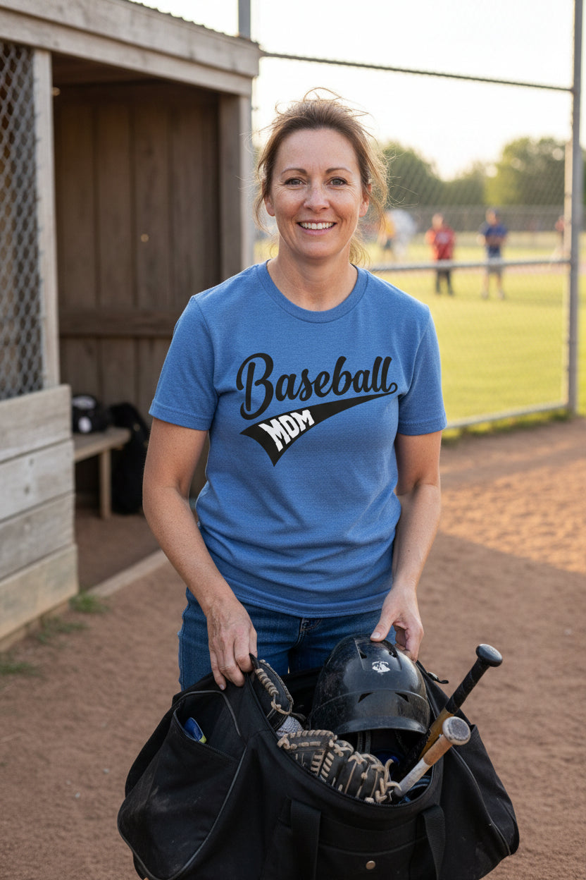 Baseball Mom Vibes – Stylish Sports Parent Pride Statement T-Shirt HTHR TRUE ROYAL - FRONT