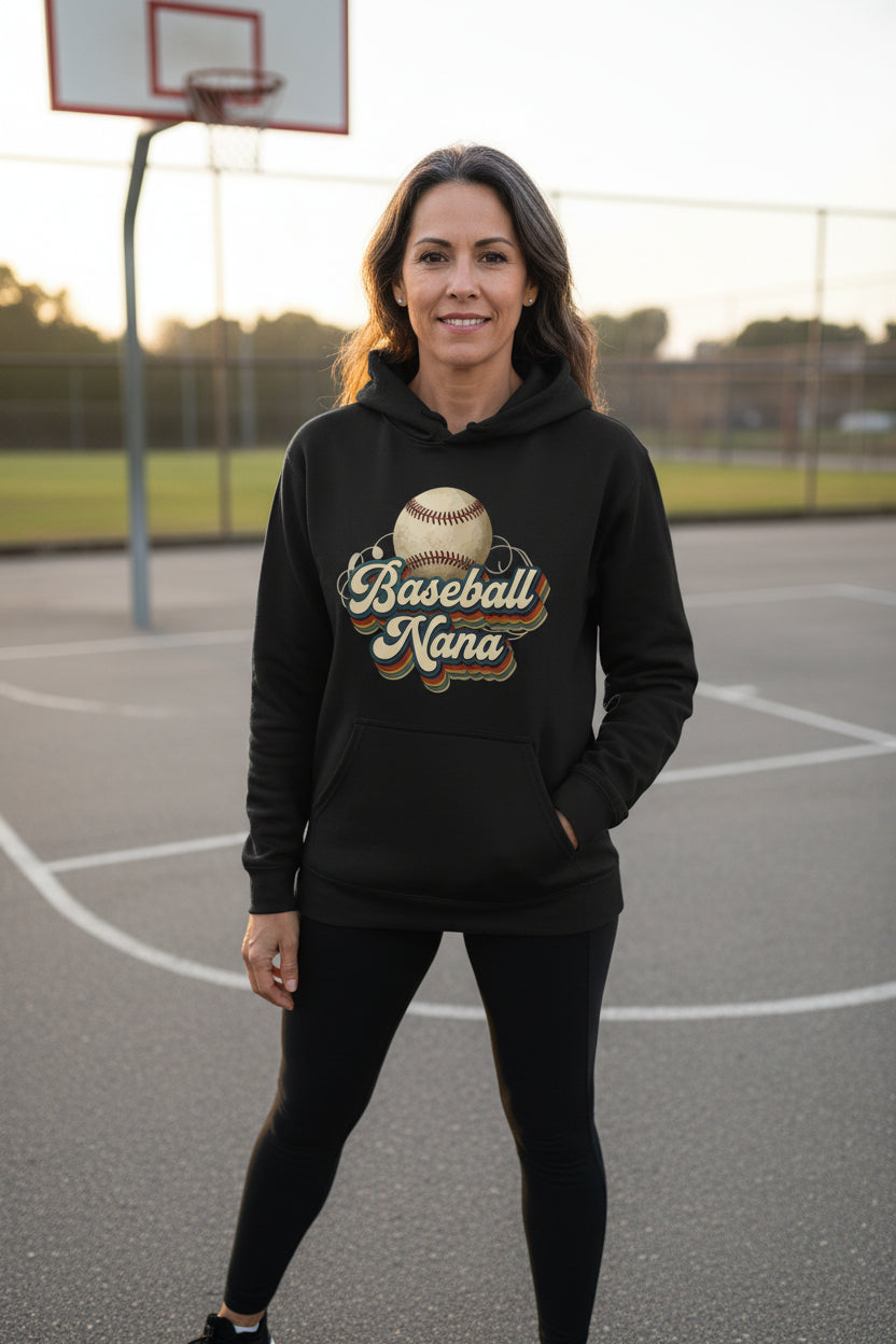 Baseball Nana Groovy Retro Sports Family Fan Hoodie BLACK - SF500 - FRONT