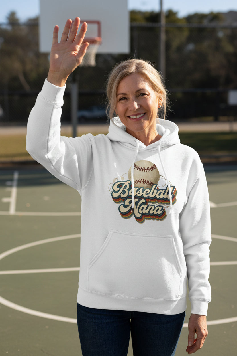 Baseball Nana Groovy Retro Sports Family Fan Hoodie WHITE - SF500 - FRONT