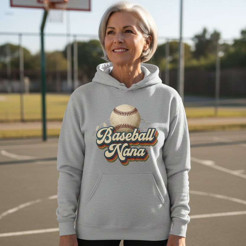 Baseball Nana Groovy Retro Sports Family Fan Hoodie SPORT GREY - SF500 - FRONT