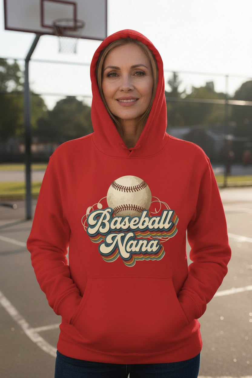 Baseball Nana Groovy Retro Sports Family Fan Hoodie RED - SF500 - FRONT