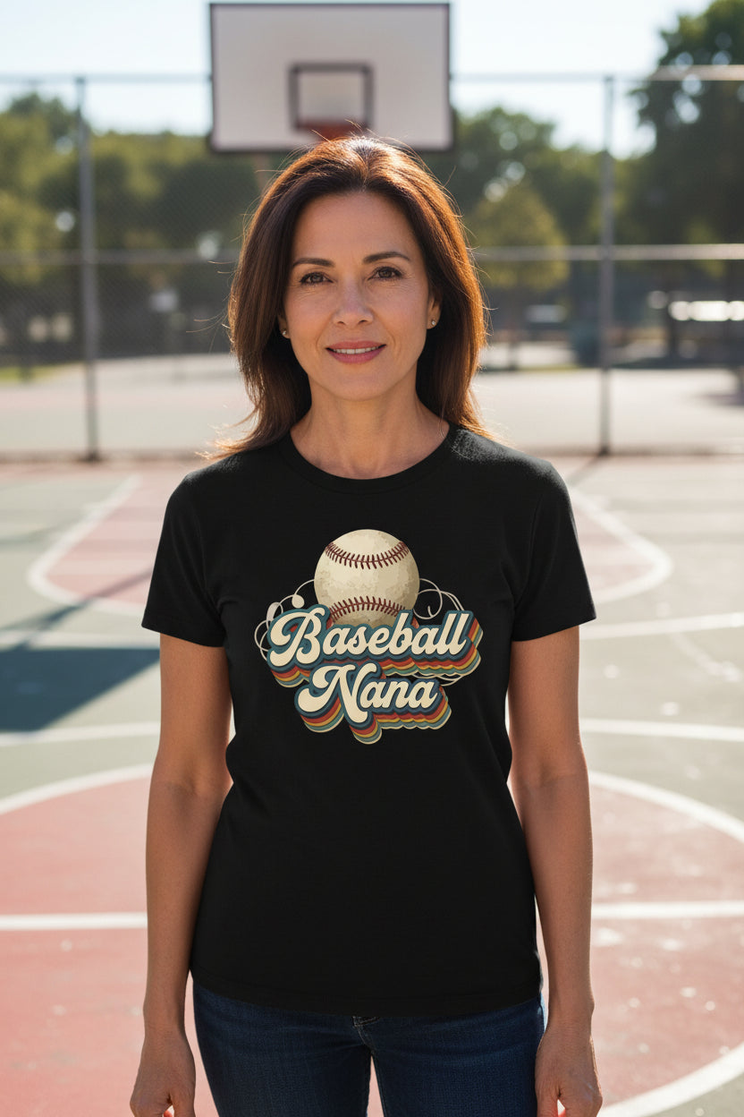 Baseball Nana Groovy Retro Sports Family Fan T-Shirt BLACK - 6004 - FRONT