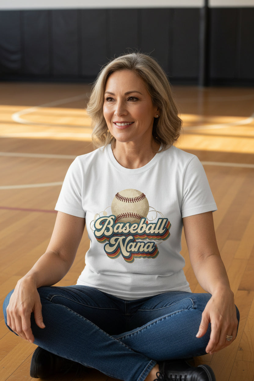 Baseball Nana Groovy Retro Sports Family Fan T-Shirt WHITE - 6004 - FRONT