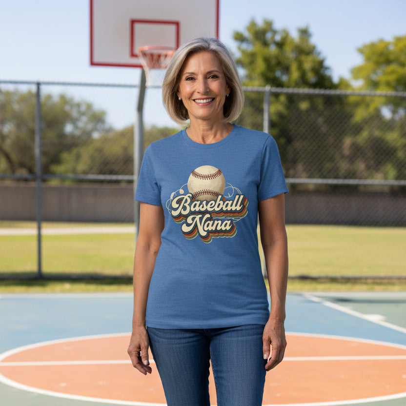 Baseball Nana Groovy Retro Sports Family Fan T-Shirt HTHR TRUE ROYAL - 6004 - FRONT