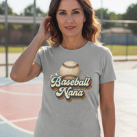 Baseball Nana Groovy Retro Sports Family Fan T-Shirt ATHLETIC HEATHER - 6004 - FRONT
