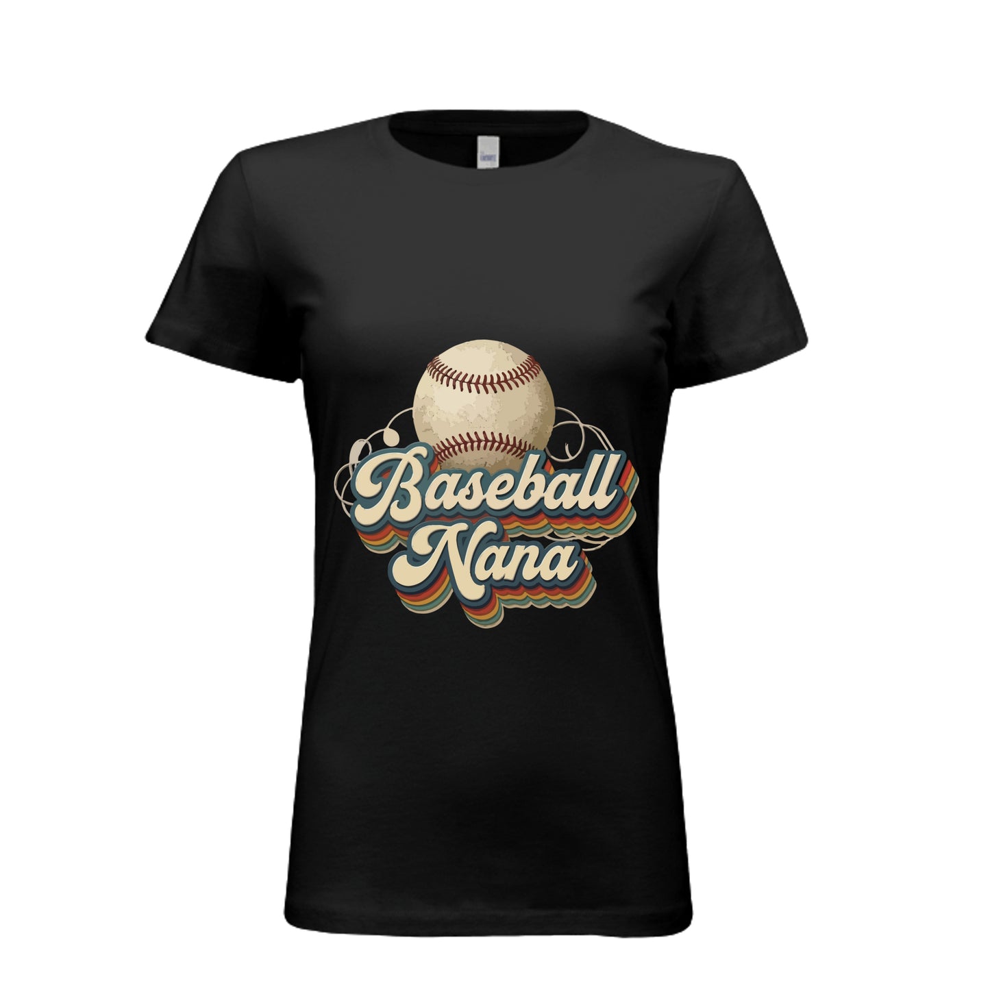 Baseball Nana Groovy Retro Sports Family Fan T-Shirt BLACK - 6004 - FRONT