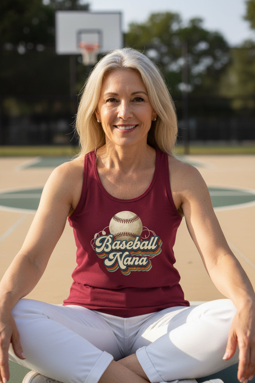 Baseball Nana Groovy Retro Sports Family Fan Tank Top Scarlet - N1533 - FRONT