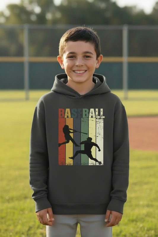Baseball Player Retro Sunset Hoodie for Boys Touchdown Athlete Vintage Style Black - YST358 - FRONT