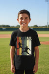 Baseball Player Retro Sunset T-Shirt for Boys Touchdown Athlete Vintage Style Black - G640B - FRONT