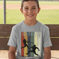 Baseball Player Retro Sunset T-Shirt for Boys Touchdown Athlete Vintage Style Sport Grey - G640B - FRONT