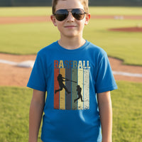 Baseball Player Retro Sunset T-Shirt for Boys Touchdown Athlete Vintage Style Royal - G640B - FRONT