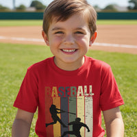 Baseball Player Retro Sunset T-Shirt for Boys Touchdown Athlete Vintage Style Red - G640B - FRONT