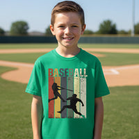 Baseball Player Retro Sunset T-Shirt for Boys Touchdown Athlete Vintage Style Irish Green - G640B - FRONT