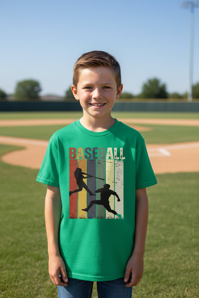 Baseball Player Retro Sunset T-Shirt for Boys Touchdown Athlete Vintage Style Irish Green - G640B - FRONT