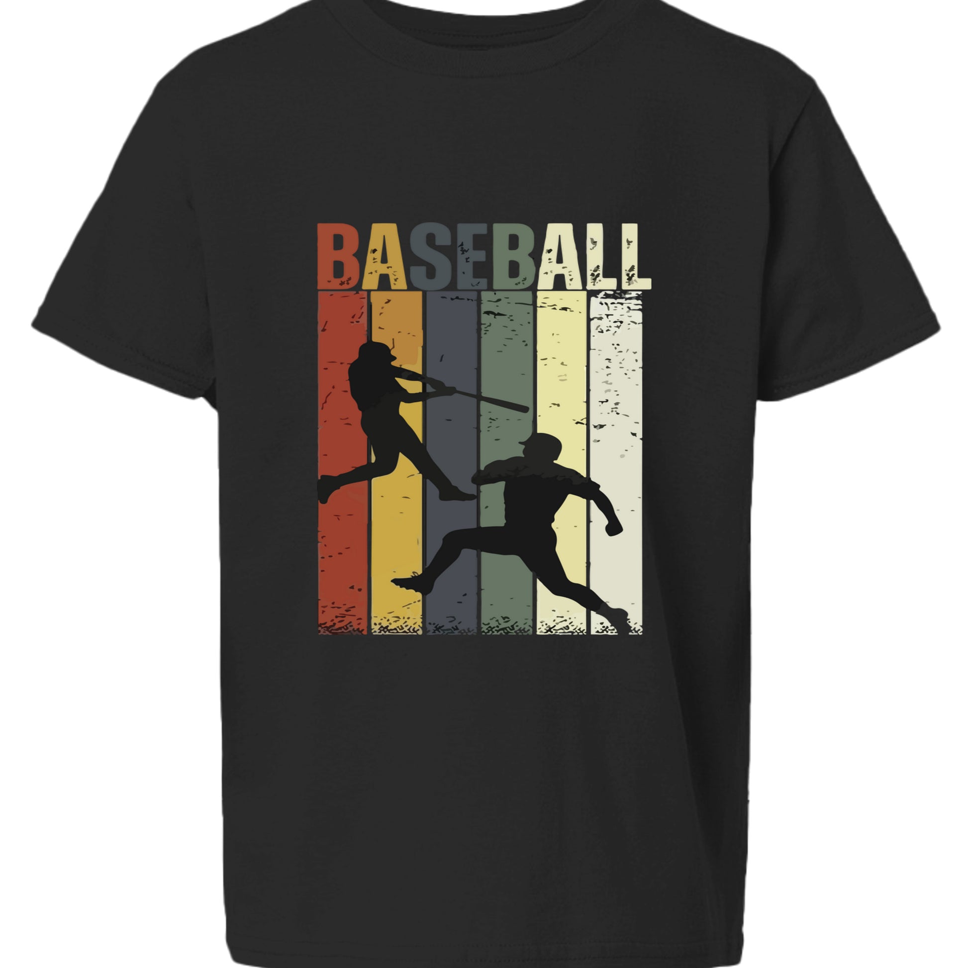 Baseball Player Retro Sunset T-Shirt for Boys Touchdown Athlete Vintage Style Black - G640B - FRONT