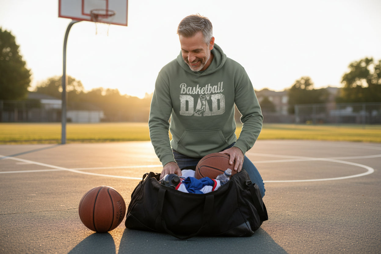 Basketball Dad Athlete Pride – Proud Basketball Father Sports Hoodie MILITARY GREEN - FRONT