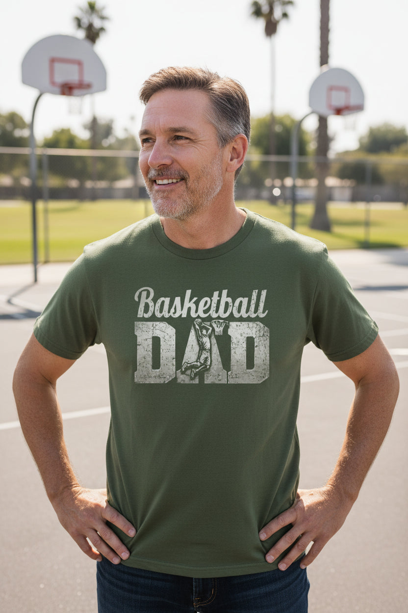 Basketball Dad Athlete Pride – Proud Basketball Father Sports T-Shirt MILITARY GREEN - FRONT