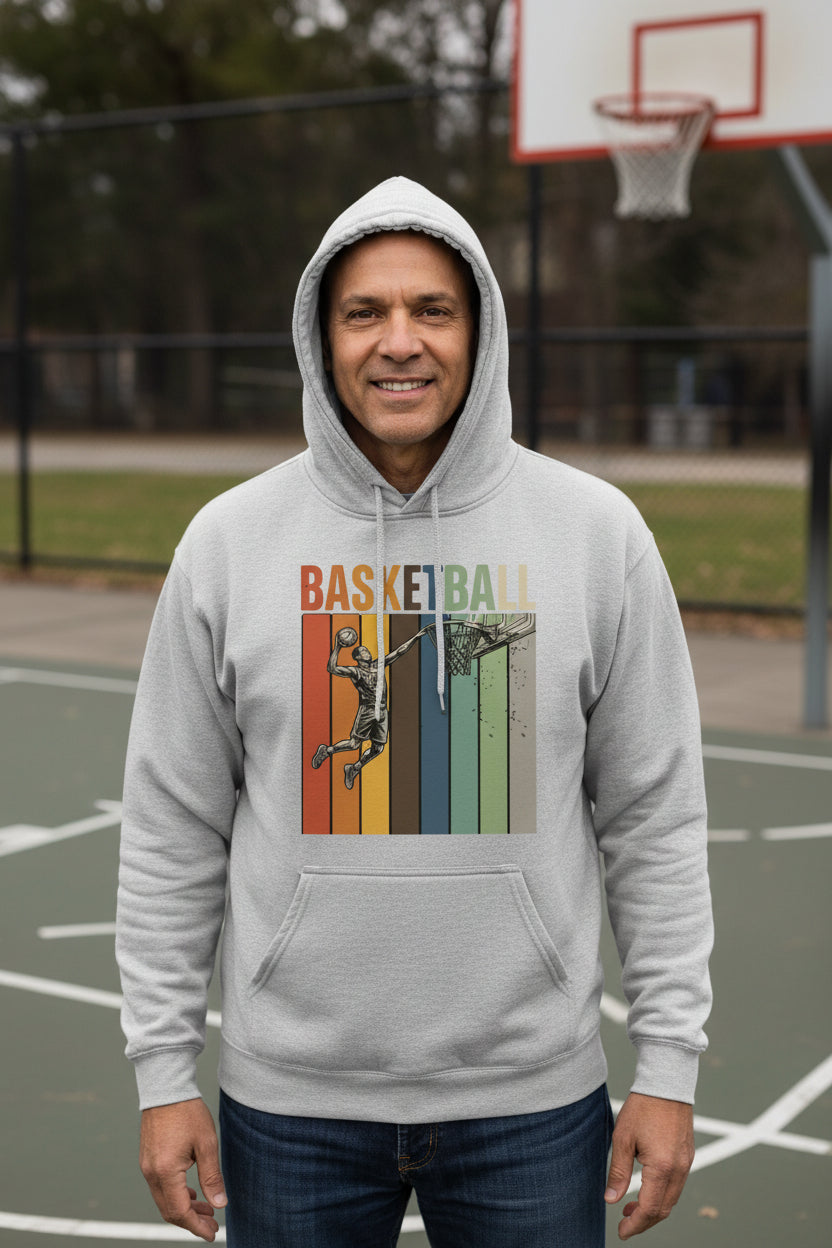 Basketball Dad Athletic Pride Retro Color Stripe Hoodie Design SPORT GREY - FRONT