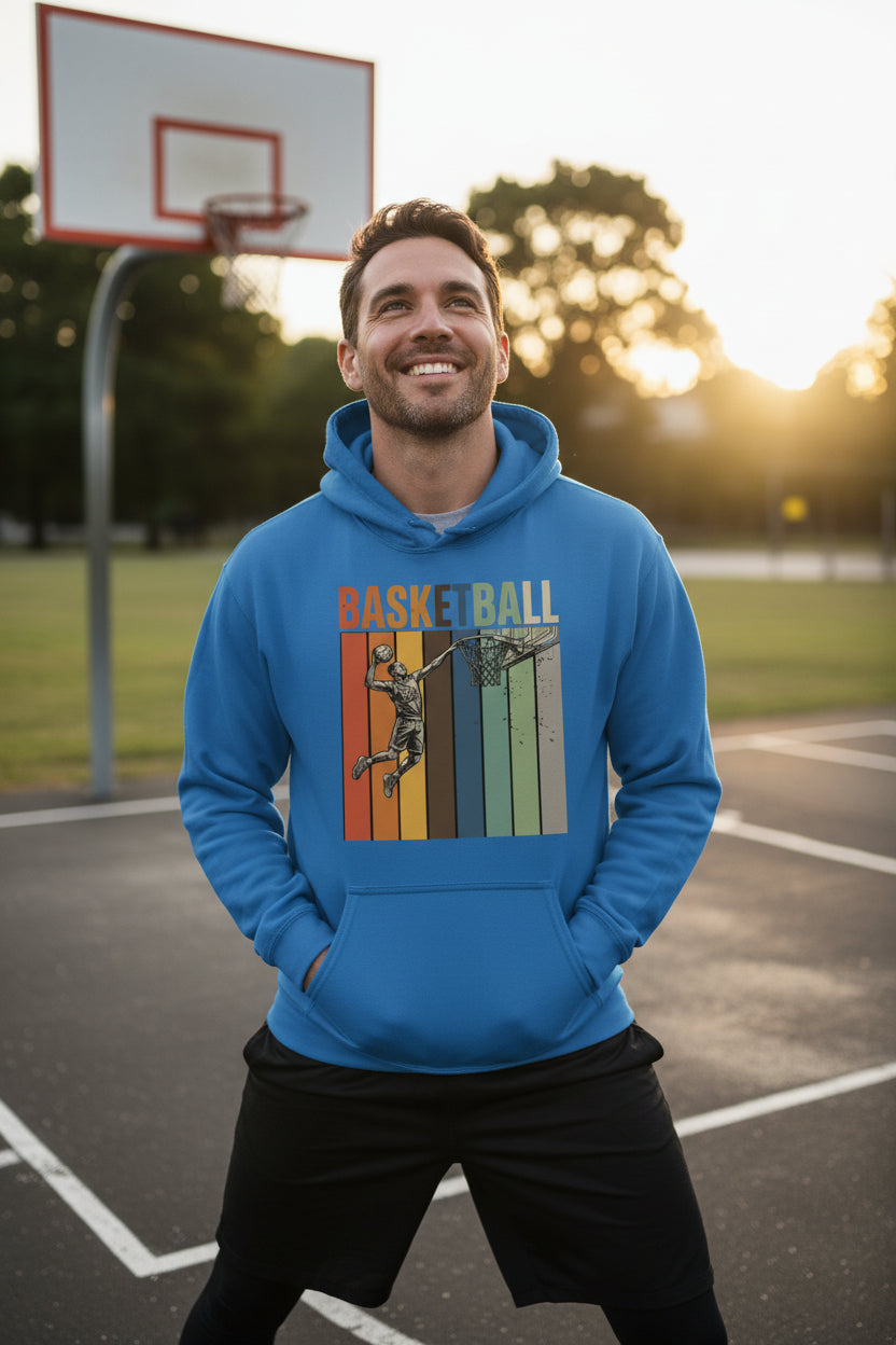 Basketball Dad Athletic Pride Retro Color Stripe Hoodie Design Royal - FRONT