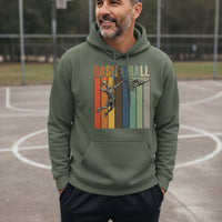 Basketball Dad Athletic Pride Retro Color Stripe Hoodie Design MILITARY GREEN - FRONT