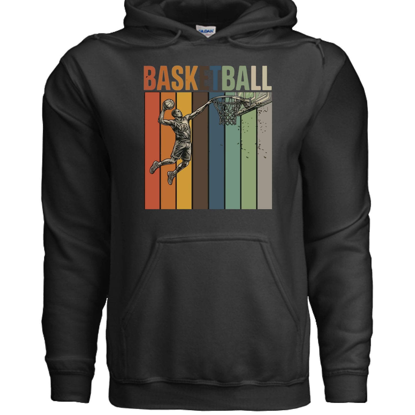 Basketball Dad Athletic Pride Retro Color Stripe Hoodie Design BLACK- FRONT