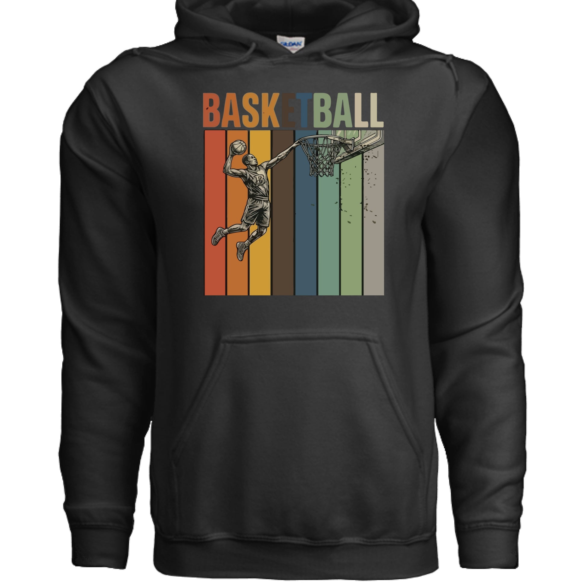 Basketball Dad Athletic Pride Retro Color Stripe Hoodie Design BLACK- FRONT