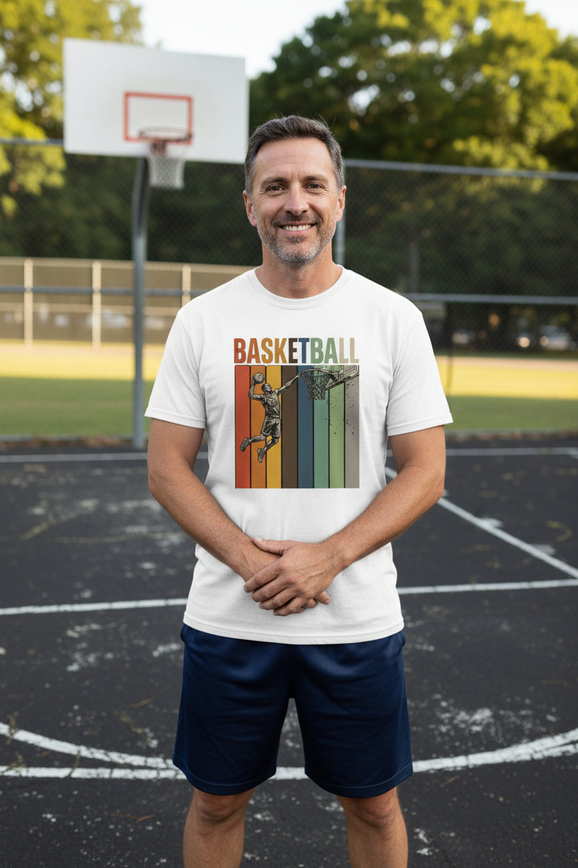 Basketball Dad Athletic Pride Retro Color Stripe T-Shirt Design White - FRONT