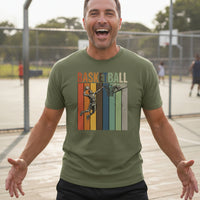 Basketball Dad Athletic Pride Retro Color Stripe T-Shirt Design MILITARY GREEN - FRONT