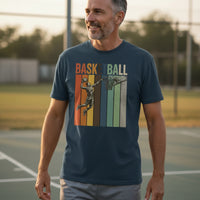 Basketball Dad Athletic Pride Retro Color Stripe T-Shirt Design MIDNIGHT NAVY - FRONT