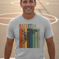 Basketball Dad Athletic Pride Retro Color Stripe T-Shirt Design HEATHER GRAY - FRONT