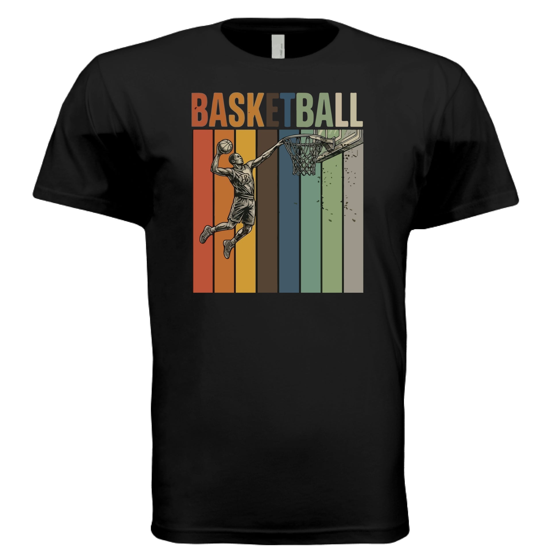 Basketball Dad Athletic Pride Retro Color Stripe T-Shirt Design BLACK- FRONT
