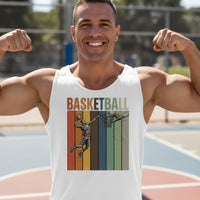 Basketball Dad Athletic Pride Retro Color Stripe Tank Top Design WHITE - FRONT
