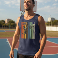 Basketball Dad Athletic Pride Retro Color Stripe Tank Top Design NAVY - FRONT