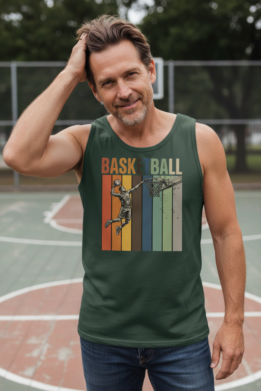Basketball Dad Athletic Pride Retro Color Stripe Tank Top Design Forest - FRONT