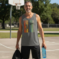 Basketball Dad Athletic Pride Retro Color Stripe Tank Top Design DARK GREY - FRONT