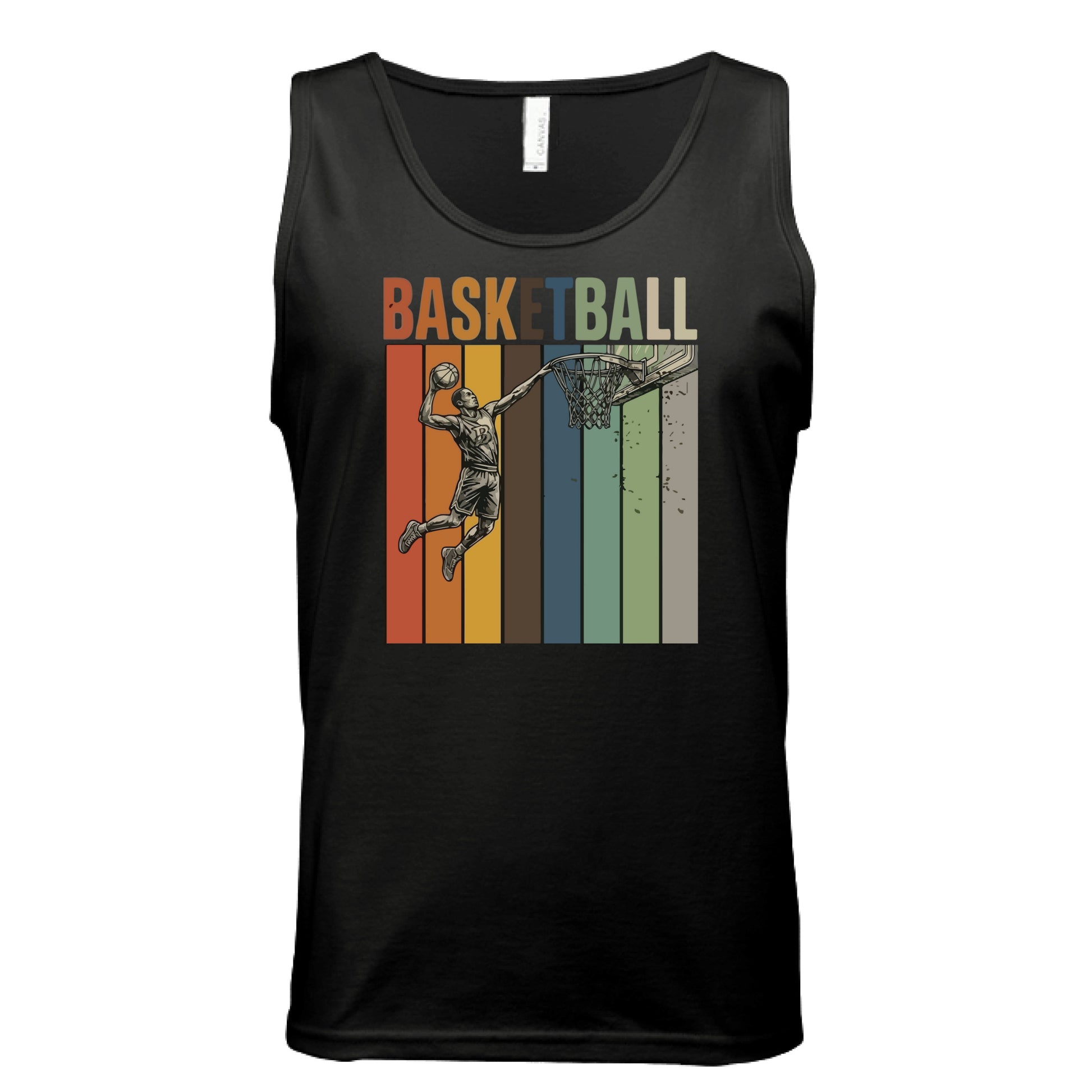 Basketball Dad Athletic Pride Retro Color Stripe Tank Top Design BLACK- FRONT