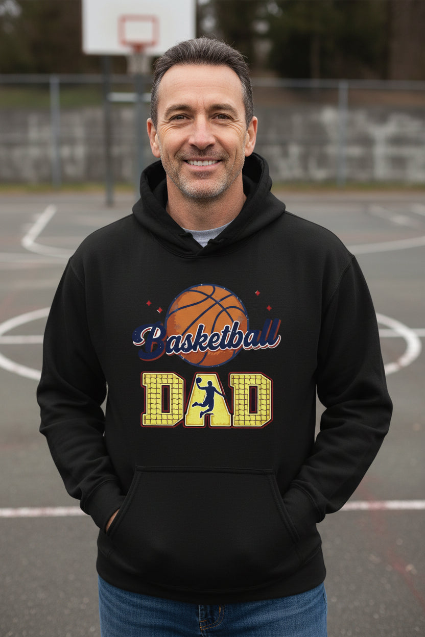Basketball Dad Hoodie with Classic Ball Sports Fan Design BLACK - SF500 - FRONT