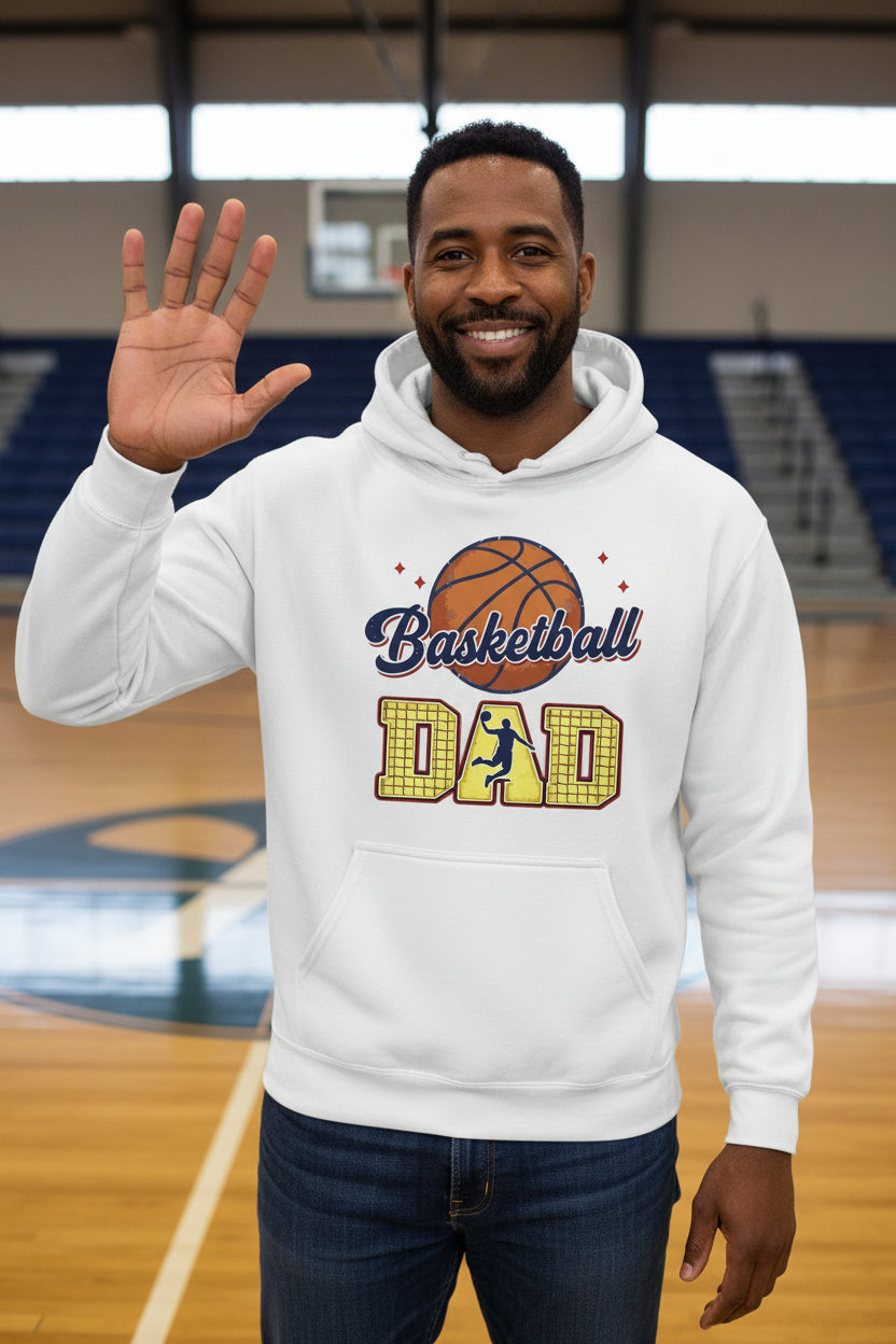 Basketball Dad Hoodie with Classic Ball Sports Fan Design WHITE - SF500 - FRONT