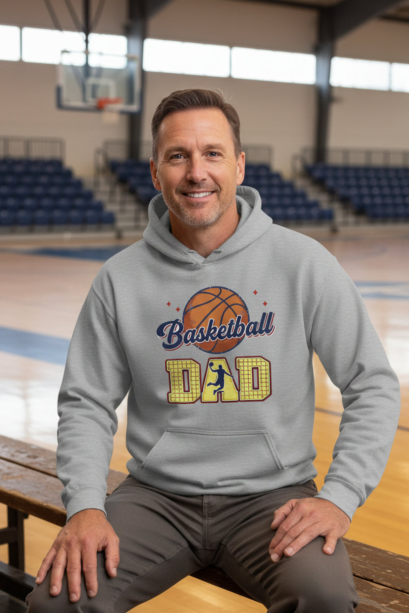 Basketball Dad Hoodie with Classic Ball Sports Fan Design SPORT GREY - SF500 - FRONT