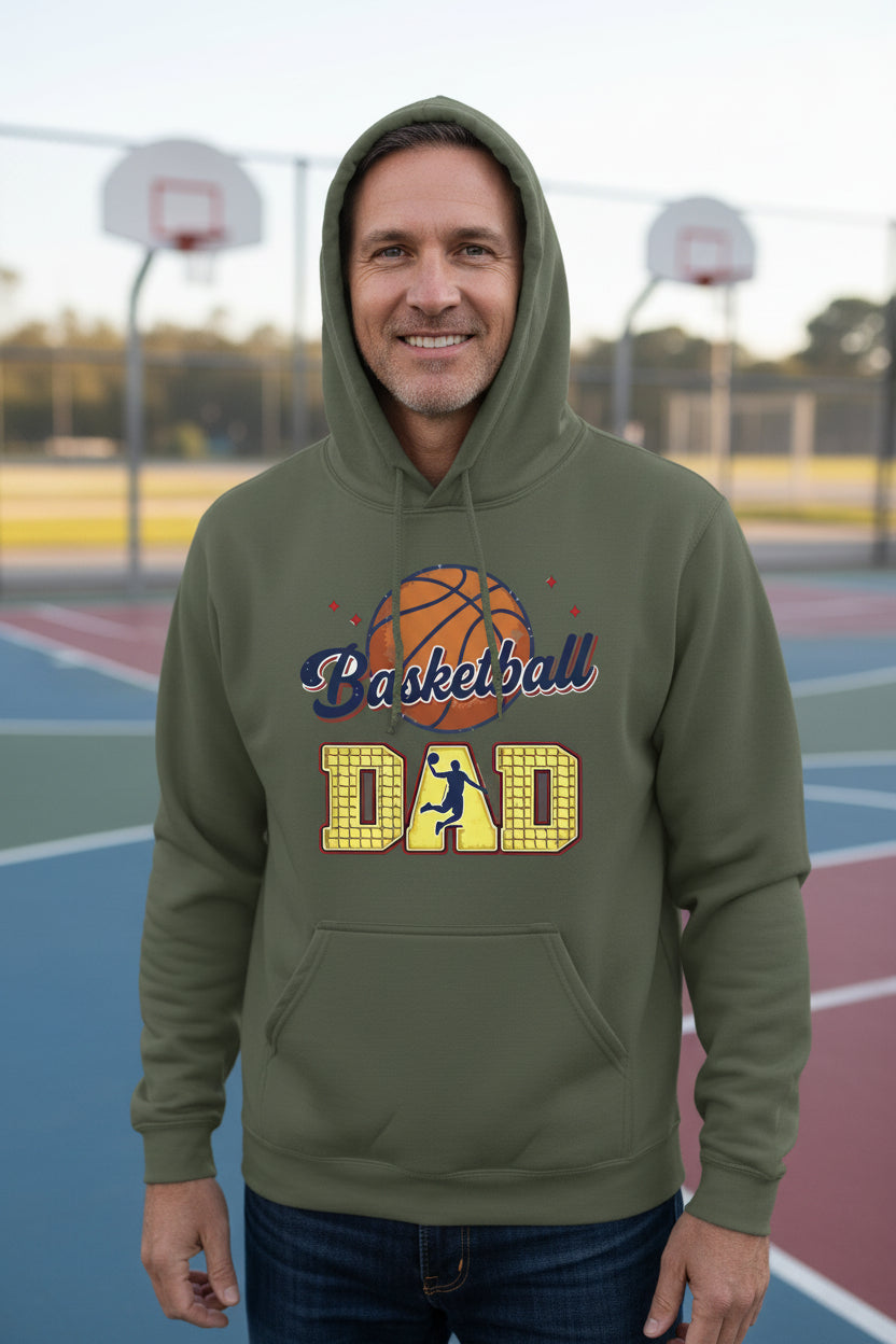 Basketball Dad Hoodie with Classic Ball Sports Fan Design MILITARY GREEN - SF500 - FRONT